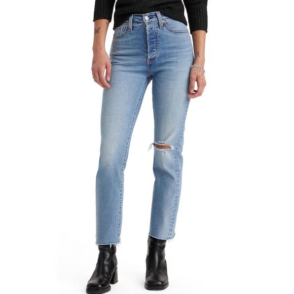 Levi's Denim - Levis Wedgie Straight High Rise Distressed Light Wash Blue Jeans 29 52303-0000